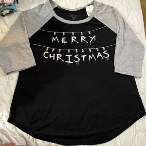 Stranger Things 3/4 sleeve XL Christmas shirt, black/gray by Zoe and Liv.
